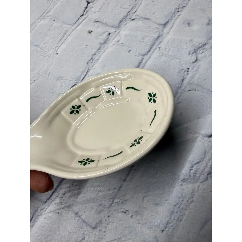Longaberger Pottery Woven Traditions Heritage Green Spoon Rest